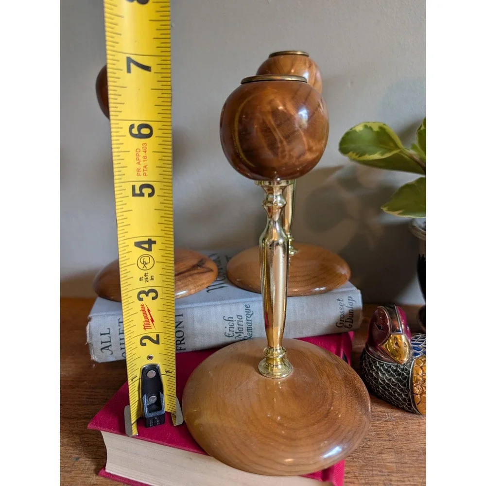 Vintage Mid Century Modern Oregon Myrtlewood Candlestick‎ Holders Set of 3 Gold